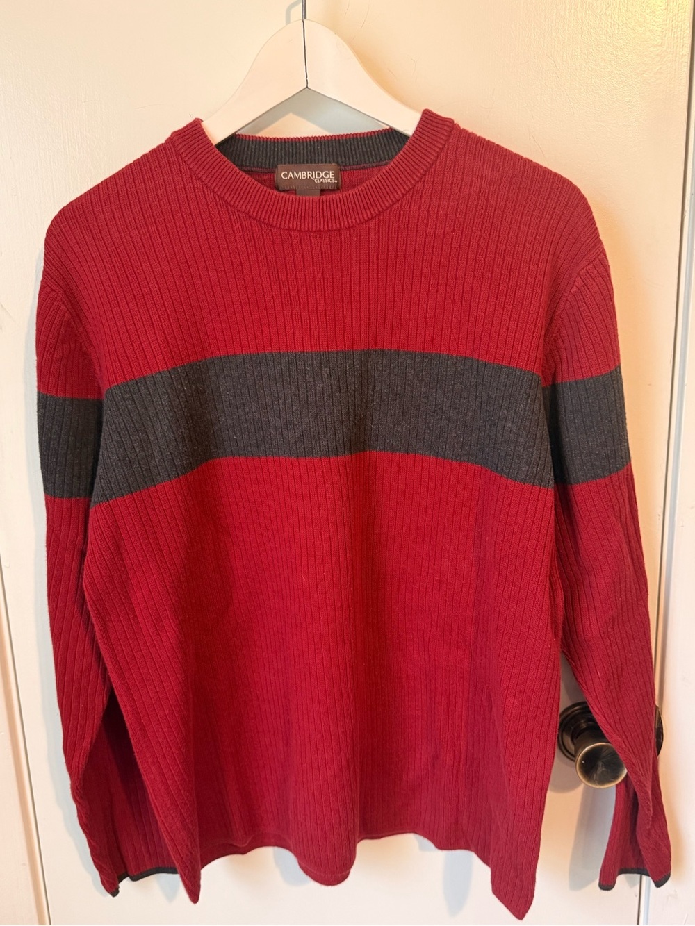 Red & Charcoal Ribbed Crewneck Sweater